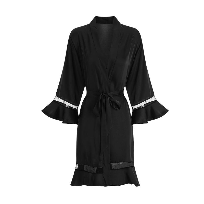 Babydoll Women's Silk One Size Panel Ruffle Tie Robe